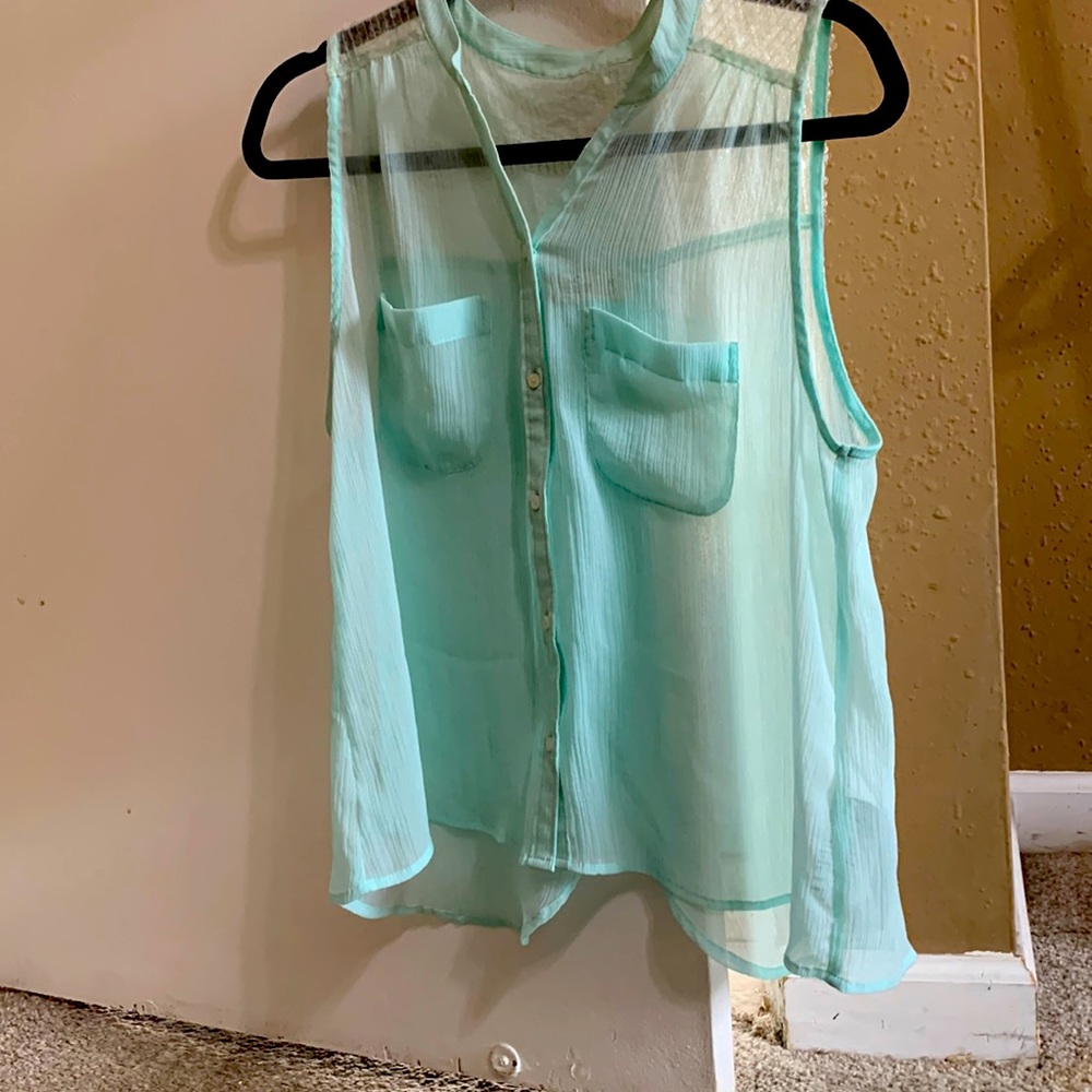 Sleeveless ladies blouse top Preloved ladies sheer mint green